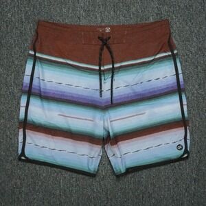 Outerknown‎ Board Shorts Men 34 Blue Red Apex Kelly Slater Striped Swim Surf